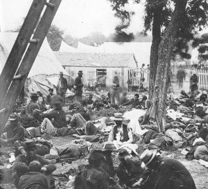 Numerous soldiers at a hospital